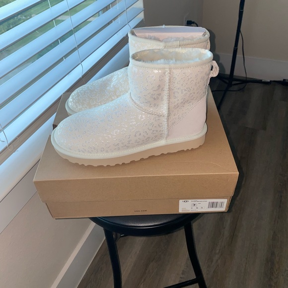UGG Shoes - Brand new , never worn authentic white leopard mini ugg boots